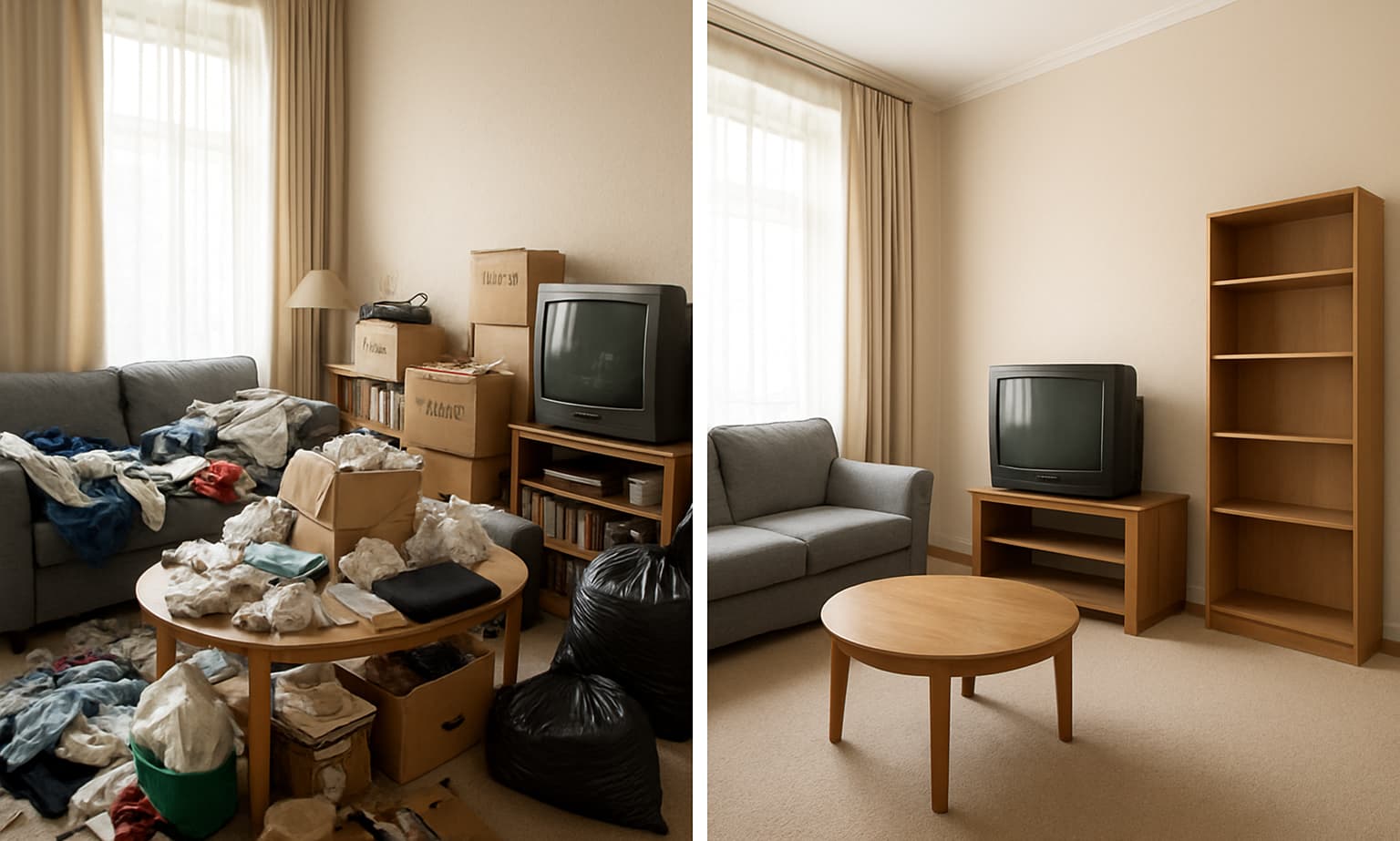 Room clearance before and after